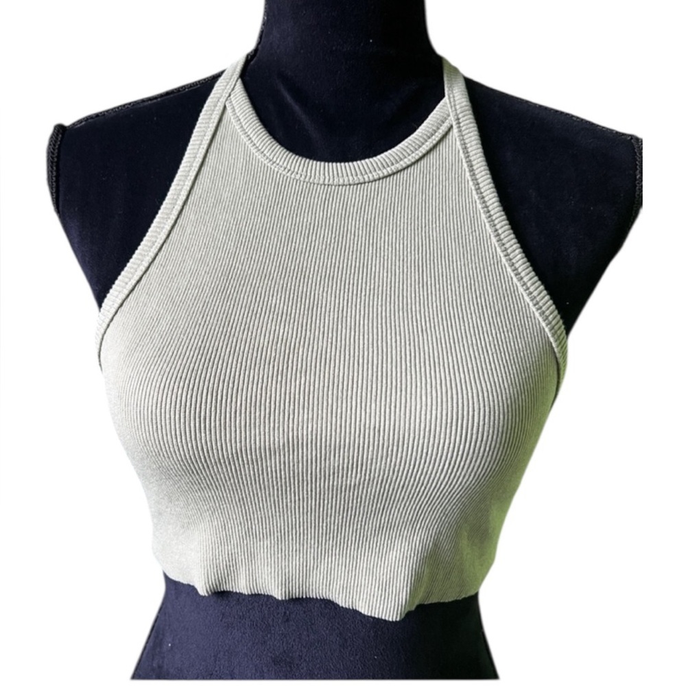 DNA Womens Sage Green Ribbed Cropped Tank Top Medium